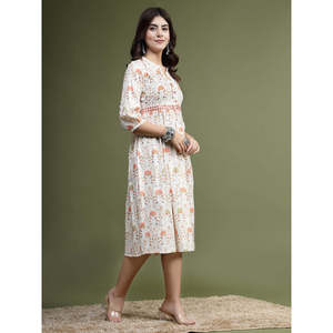 เดรสผ้าฝ้ายแท้ทรงเอไลน์สำหรับผู้หญิง ไซส์ XS ลายดอกไม้ ตกแต่งด้วยงานกระจก ดีไซน์หรูหราทันสมัย ระบายอากาศได้ดี ทรงเข้ารูปช่วงเอว - Product Image 4