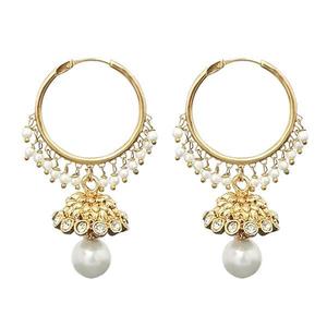 Kriaa <b>Fine</b> <b>Cuff</b> <b>Earrings</b> Gold Plated with White Austrian Stone and Pearl 1313040 Model-Luxurious Jhumki Design - Product Image 1