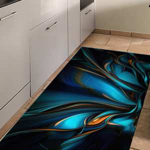 Tapis imprimé abstrait, lavable en machine, décoration moderne pour la maison, bleu et orange, tapis en chenille - Product Image 4