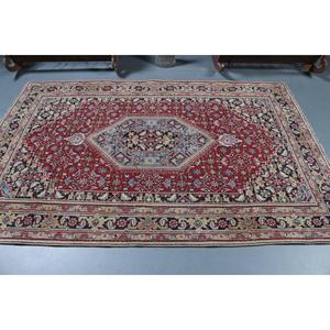 Tapis vintage 5,2 x 7,7 pieds, grand tapis turc, tapis en laine rouge à motifs floraux - Product Image 3