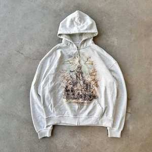 Sweat à capuche vintage brodé sur mesure avec appliques vieillies, surpiqûres en coton mélangé 400GSM - Product Image 1