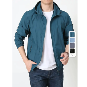 Chaqueta cortavientos ligera de verano con cremallera completa para hombre, abrigo informal ajustado con capucha extraíble, Color sólido, estilo Vintage, letras - Product Image 4