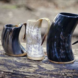 Design nordique classique Vintage Style Viking poli corne à boire tasse bière Stein gobelet avec poignée tasse à bière écologique - Product Image 2