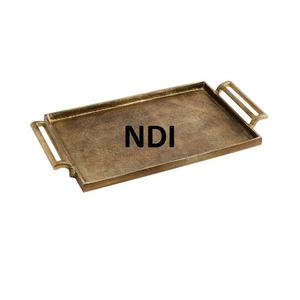 Plateau de service rectangulaire en laiton à finition antique avec poignées plateau en métal de service à café ou à dessert article décoratif artisanal - Product Image 1