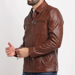 Vente en gros Vêtements de sport pour hommes Moto Veste en cuir unisexe Bouton imprimé Logo Moto Vestes en cuir Veste pour hommes - Product Image 2