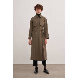 Abrigo de lana impermeable de doble botonadura color caqui vintage para mujer - Product Image 1