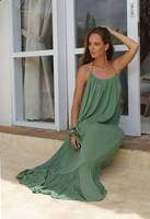 Robe longue sans manches en coton 100% écologique, col en V, motif uni fantaisie, marque privée OEM, en vente