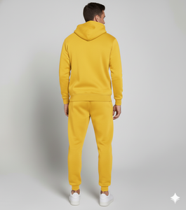 Ensemble de survêtement d'hiver unisexe jaune avec logo personnalisé, respirant, antibactérien, 100% coton polaire, motif uni, à capuche, décontracté - Product Image 2