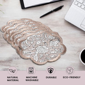 Tendance Nouvel ensemble de 8 sous-verres classiques taupe Bloc à main Pétoncles imprimés et brodés pour boissons Produit en gros - Product Image 2