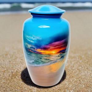 Urna de cremación humana para adultos Hermosa escena de playa Urna de ceniza Colores increíbles Urna temática de playa titulada "Beach Bliss' - Product Image 4