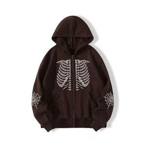 Sudadera con capucha unisex de invierno con pedrería, forro polar grueso, detalles de cristal brillante, ropa urbana, venta al por mayor - Product Image 1