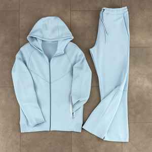 Femmes automne décontracté Gym Sportswear ensemble noir à capuche veste à glissière survêtement pantalon Fitness course respirant Logo imprimé 2 1 - Product Image 1