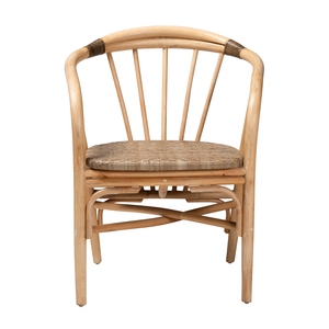 Chaise de salle à manger moderne en bois de teck massif avec rotin pour une utilisation intérieure et extérieure - Product Image 1