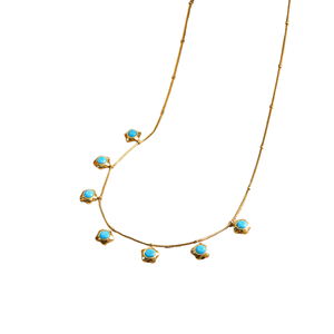 Collar de Acero Inoxidable Chapado en Oro de 18K J&D con Colgante de Flor Turquesa, Cadena de Eslabones Moderna, Regalo con Diamante y Perla - Product Image 3