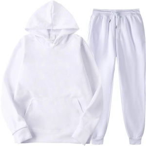 Wholesale Casual Plain Blank Cotton <b>Polyester</b> <b>Hoodie</b> Track Suit Plain Set Unisex Sweatsuits Hoodies Custom Logo Men's Tracksuit - Product Image 5