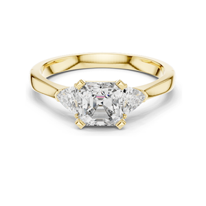 Bague en diamant de laboratoire taille Asscher 2 carats, design trois pierres, clarté VVS-VS EF, or 18 carats, 14 carats, 10 carats et argent 925, rose, jaune - Product Image 2