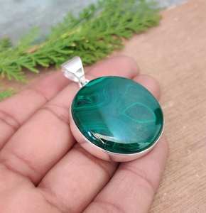Malachite Gemstone Pendentif en argent sterling 925 Pendentif rond en malachite Pendentif en pierre naturelle 100% Cadeau de Noël fabriqué à la main OEM - Product Image 2