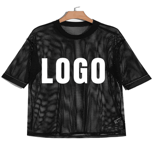 T-shirt d'été en coton respirant au design personnalisé pour femmes coupe ample haut court en maille à col rond avec manches courtes - Product Image 4