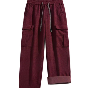 กางเกงวอร์มฤดูหนาวผู้ชาย มีหลายกระเป๋า ซับในขนแกะ ผ้าถัก กางเกงคาร์โก้ หนา อุ่น สบายๆ ทรงหลวม ตรง - Product Image 1