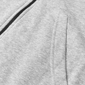 Gris chiné couleur Polyester/coton mélangé qualité supérieure fermeture éclair à manches longues hiver brodé hommes sweats à capuche Streetwear - Product Image 4
