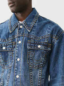 Manufacturer Custom Vintage Denim Winter Work Wear Jackets Reversible <b>Stand</b> Collar Front Letter Fleece Lining for Men Wholesale - Product Image 2