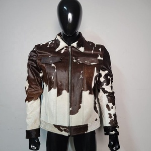 Veste de motard en cuir véritable pour homme, motif vachette, col rabattable, fermeture éclair, coupe classique, doublure en fausse fourrure épaisse pour l'hiver - Product Image 1