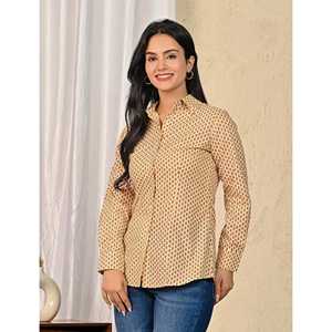 Chemise en popeline de coton crème pour femme avec motif brodé, taille unique du XL au 4XL, style formel de bureau - Product Image 5