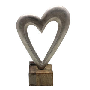 Sculpture de coeur en aluminium décorative de mariage moderne Base en bois carrée Nickel brut couleur argent antique Art en métal fabriqué à la main - Product Image 2