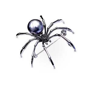 Broche de cobre con diseño de araña Jeulia, perla negra, cristal y circonita - Product Image 2