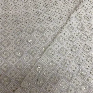 Tissu brodé en georgette de viscose teint avec qualité standard de travail multi-fils pour les vêtements Kurti Sherwani Lehenga - Product Image 1