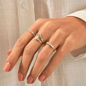 Anillo de Diamantes de Moissanita de Oro de 10k de Lujo para Mujer con Piedras Redondas y Baguette para Fiesta, Regalo de Aniversario de Bodas para Ella - Product Image 6