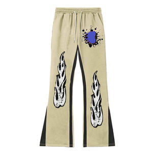 Pantalones de chándal con logotipo personalizado, pantalones con estampado DTG sólido, pantalones de chándal acampanados con cintura elástica para correr, pantalones apilados de Hip Hop para mujer de oficina - Product Image 2