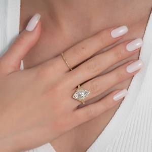 10x5mm Marquise Cut White CZ Halo Engagement <b>Ring</b> <b>Gold</b> Band <b>Vintage</b> Bridal Wedding Anniversary Proposal Women Jewelry - Product Image 3