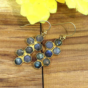 Pendientes de araña hexagonales de Latón chapado en oro, accesorio de moda de labradorita, joyería elegante para mujer - Product Image 3