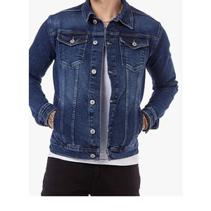 Chaqueta de mezclilla de manga larga delgada de diseño personalizado de alta calidad Chaqueta de mezclilla azul vintage de estilo clásico rasgado para hombres - Product Image 2