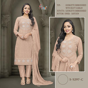 Nouvel Arrivage Indien Pakistan Faux Georgette Salwar Costumes Dupatta Zarkan Broderie Travail Vente En Gros Fourniture D'usine À Vendre - Product Image 5