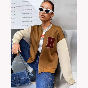 Chaqueta universitaria de lana de gran tamaño para mujer con bordado de hombros caídos característica transpirable producto terminado listo para venta al por mayor - Product Image 1