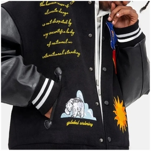 แจ็กเก็ตเบสบอลวิทยาลัยสำหรับผู้ชายแจ็กเก็ตเสื้อแขนยาวหนังปักลาย - Product Image 3