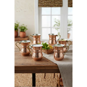 Ensemble de 6 tasses à la crème de lait en cuivre gravées à la main, vaisselle nostalgique en verre - Product Image 4