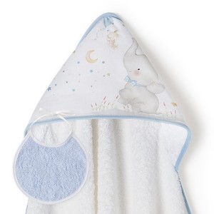Serviette de bain pour nouveau-nés 1X1 MT. Mod. Serviette de bain en coton hypoallergénique Elefante, motif dessin animé bleu, pour usage domestique - Product Image 1