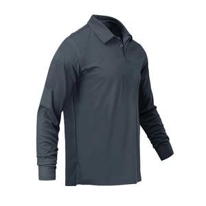 Polo à manches longues en tissu éponge teint uni pour hommes 100% polyester avec impression de logo personnalisé Service OEM disponible - Product Image 3