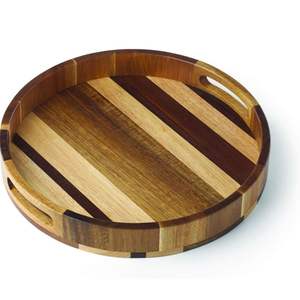 Bandeja Redonda de Madera Estilo Vintage Ecológica |   Acabado Artesanal de Buena Calidad |   Venta al por Mayor al Mejor Precio - Product Image 1