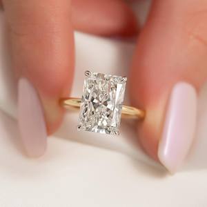 11x9mm corte radiante blanco CZ solitario anillo de compromiso banda de oro clásico nupcial boda aniversario propuesta mujer joyería - Product Image 1