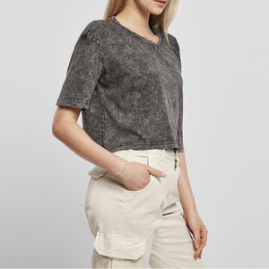 Vente en gros de t-shirt délavé à l'acide pour femmes streetwear lourd 100% coton t-shirt délavé à l'acide noir respirant t-shirt délavé à l'acide pour femmes - Product Image 4