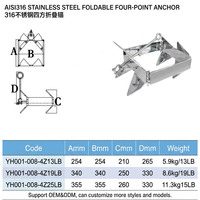 Ancre pliante en acier inoxydable 316, ancre de bateau pliable de type Bruce pour yacht, bateau rapide, matériel d'amarrage marin