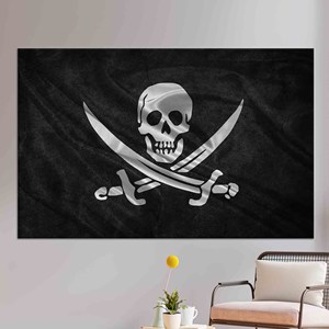 Impression sur toile du drapeau Jolly Roger : Art décoratif élégant sur le thème des pirates, toile enveloppée - Product Image 1