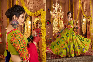 ผ้าคอตตอนลายดอก Chaniya choli ผ้าคอตตอนทันสมัยแบบงานปักหลายเส้นงานกระจกจริงพิเศษสำหรับคอลเลกชัน Navratri - Product Image 3