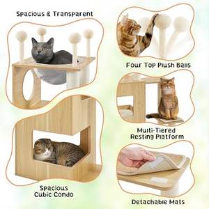 Rascador de muebles para gatos de madera fácil de limpiar, rascador de flores para gatos de madera maciza, torre de escalada para gatos, casa, árbol para interiores - Product Image 6
