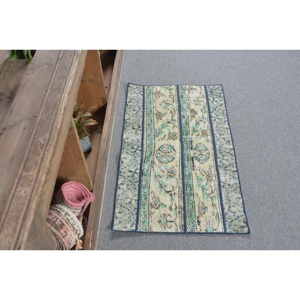 Tapis turc vintage grande surface de 1.8x3,2 pieds classique vert beige patchwork en latex de laine fait main pour décoration de couloir - Product Image 3