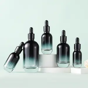 Luxo high-end 10-100ml fundo grosso garrafa de óleo essencial gradiente preto líquido vidro conta-gotas garrafa
